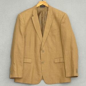 Tommy Hilfiger Men Jacket 44R Beige Tan Linen 2 Button Classic Blazer Sport Coat